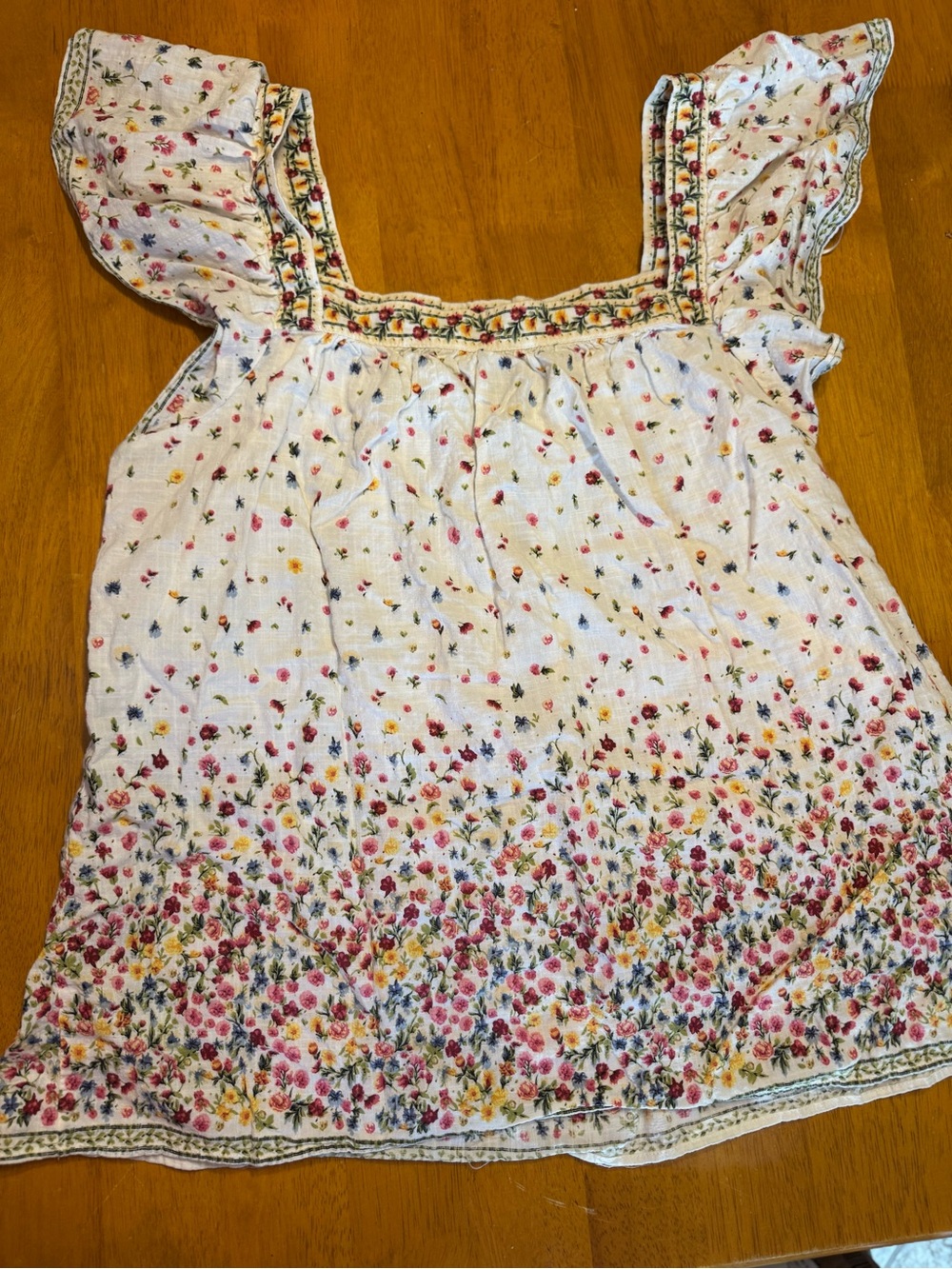 Max Studio White Floral Square-Neck Tunic with Pink and Yellow Accents
